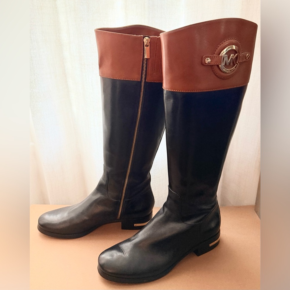 Michael Kors Black and Tan Knee High Boots Size 10M